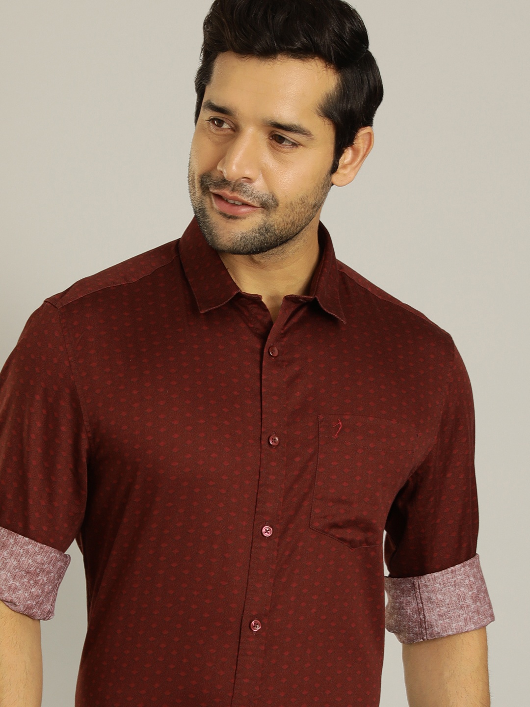 

Indian Terrain Micro Ditsy Printed Cotton Shirt, Maroon