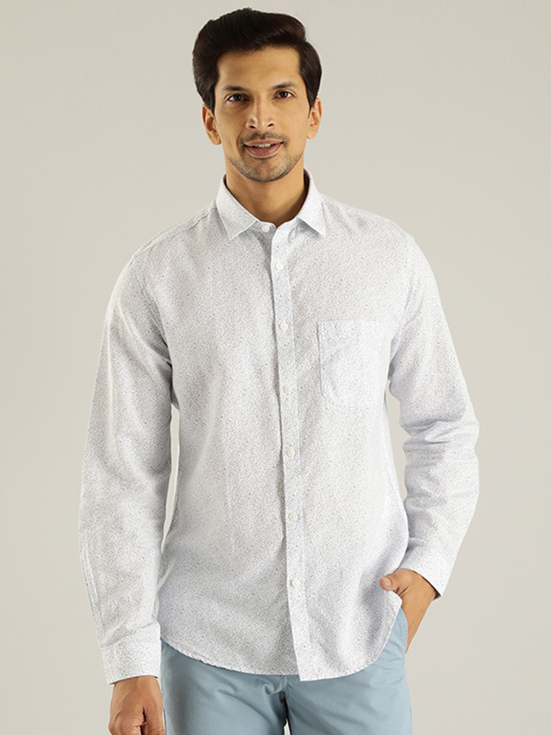 

Indian Terrain Micro Ditsy Printed Linen Cotton Shirt, Grey