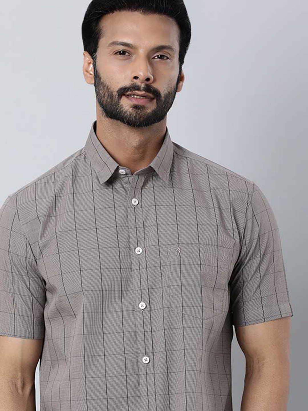 

Indian Terrain Windowpane Checked Cotton Shirt, Grey
