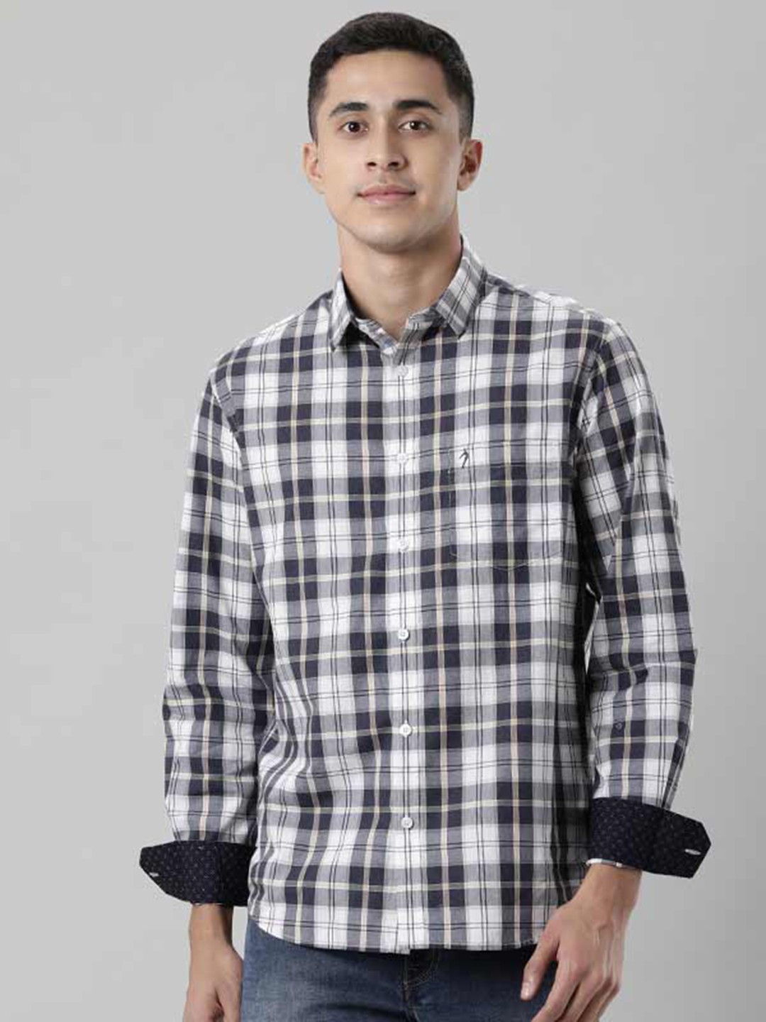 

Indian Terrain Tartan Checked Cotton Shirt, Grey