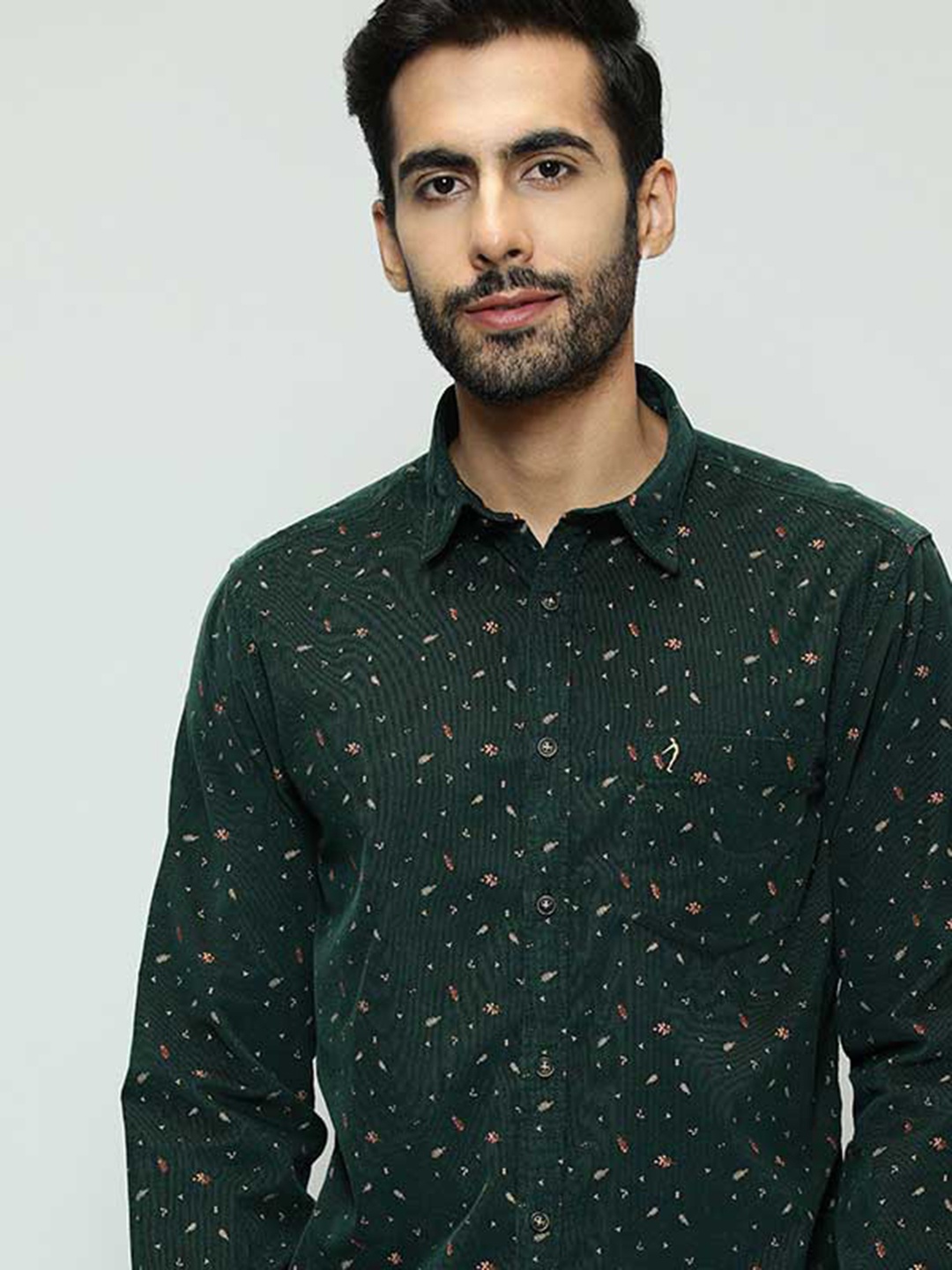 

Indian Terrain Conversational Printed Cotton Shirt, Green
