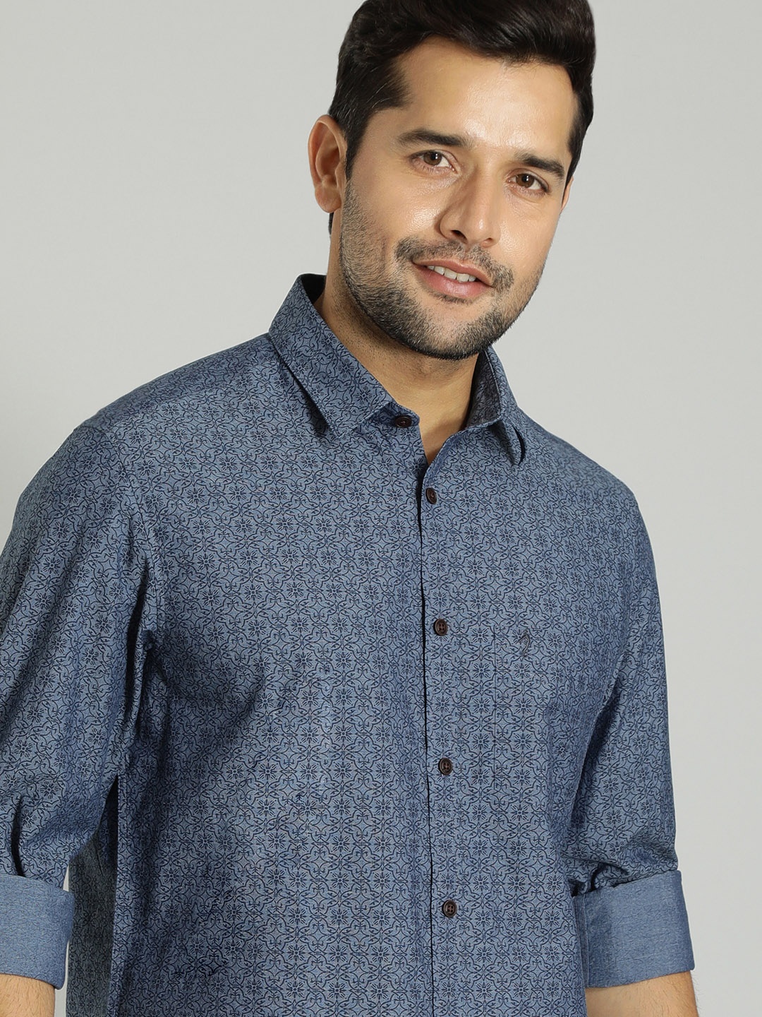 

Indian Terrain Micro Ditsy Printed Cotton Shirt, Navy blue
