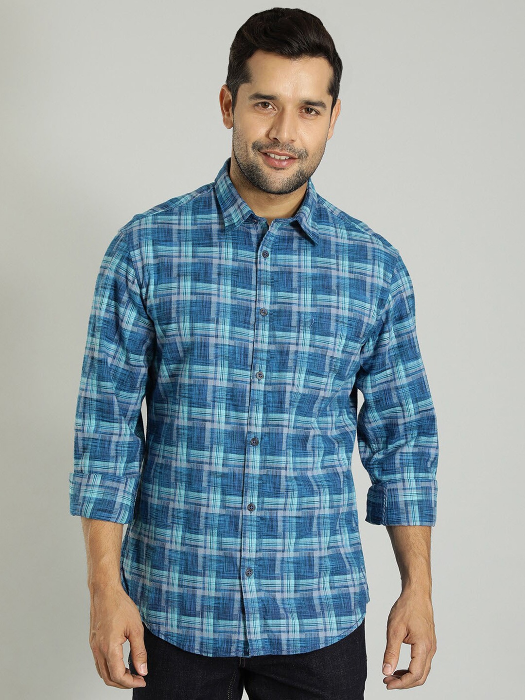 

Indian Terrain Tartan Checks Cotton Checked Shirt, Blue