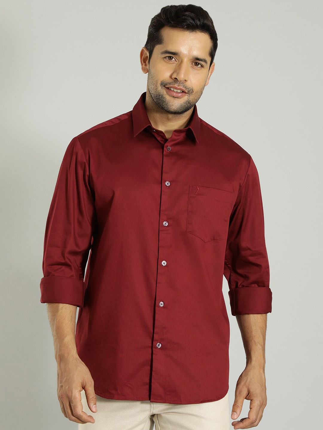 

Indian Terrain Spread Collar Long Sleeves Cotton Casual Shirt, Maroon