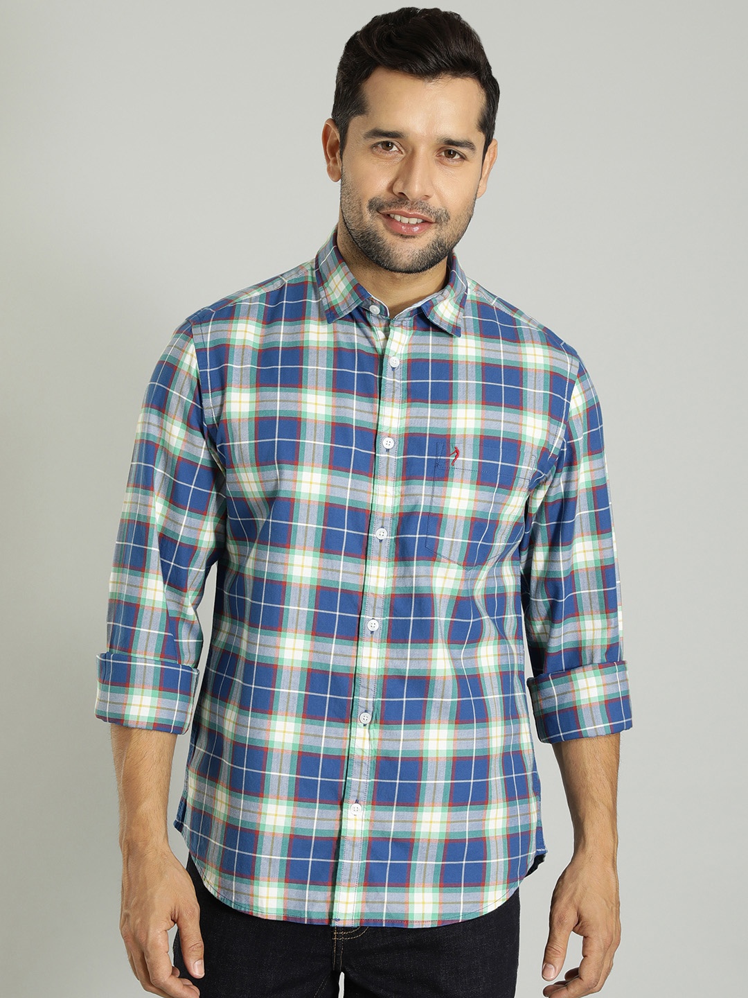 

Indian Terrain Tartan Checks Pure Cotton Casual Shirt, Blue