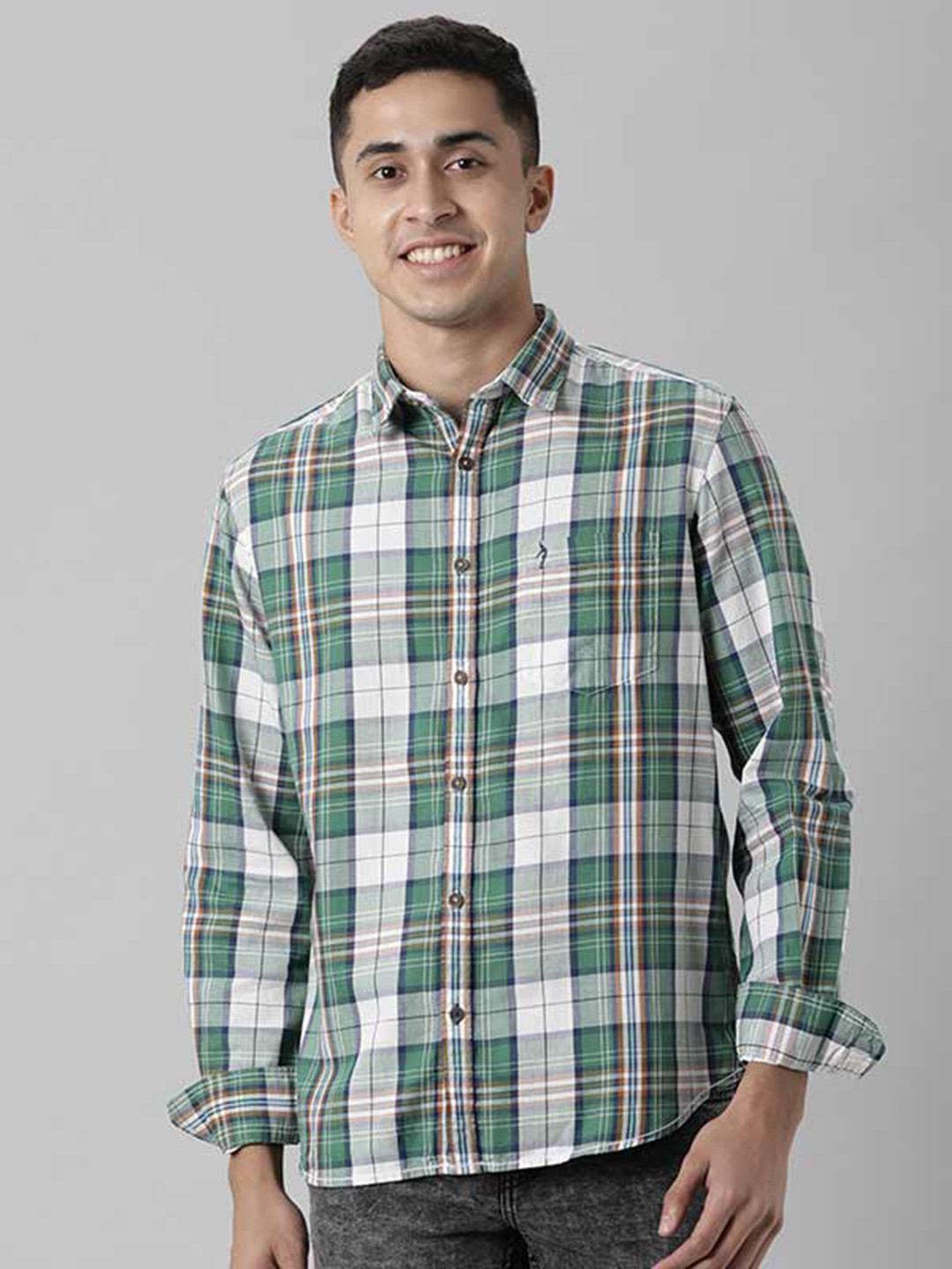 

Indian Terrain Tartan Checked Pure Cotton Casual Shirt, Green