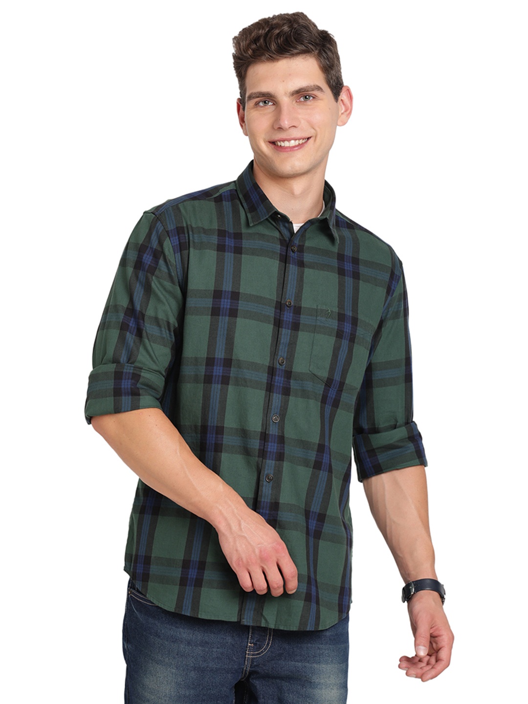 

Indian Terrain Tartan Checks Pure Cotton Casual Shirt, Green