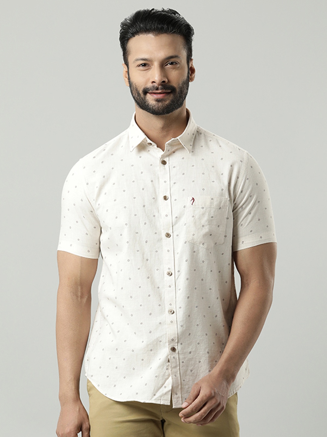 

Indian Terrain Micro Ditsy Printed Pure Cotton Casual Shirt, Beige
