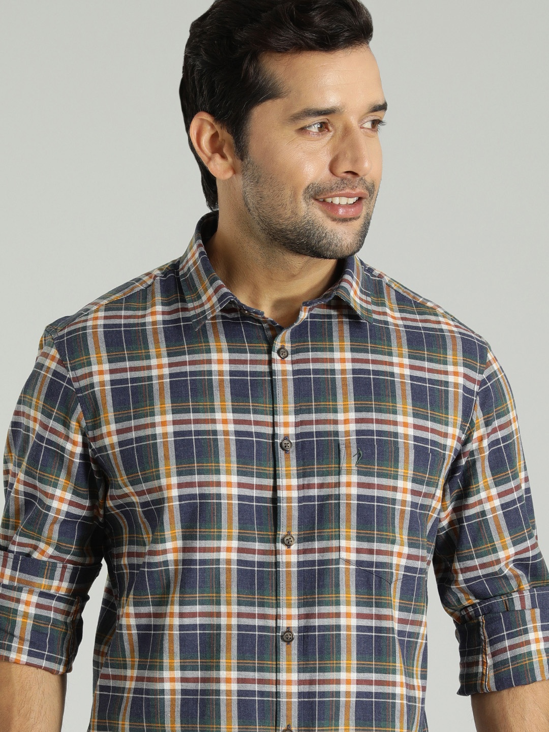 

Indian Terrain Tartan Checked Pure Cotton Casual Shirt, Navy blue