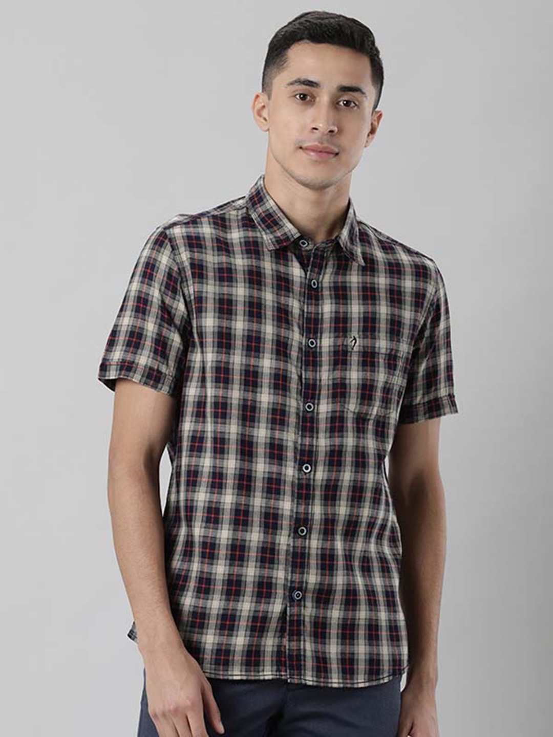 

Indian Terrain Slim Fit Tartan Checks Pure Cotton Casual Shirt, Beige