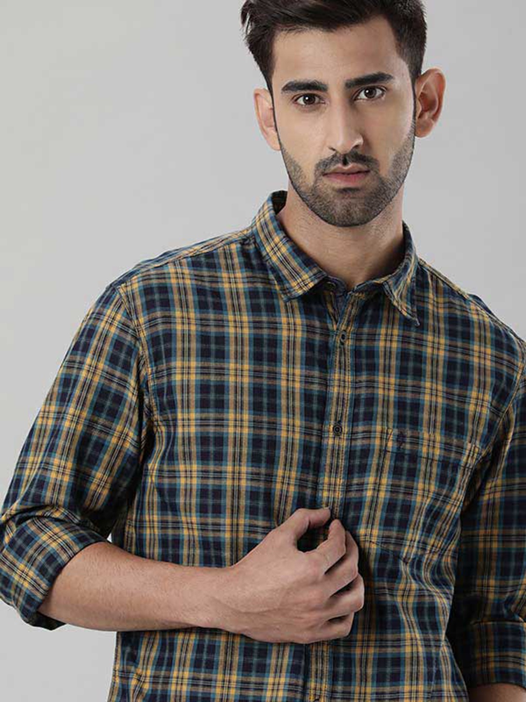 

Indian Terrain Tartan Checks Pure Cotton Casual Shirt, Blue