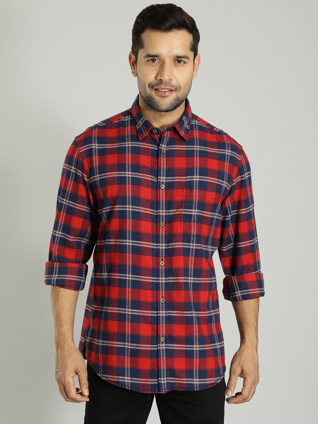 

Indian Terrain Tartan Checked Pure Cotton Casual Shirt, Red