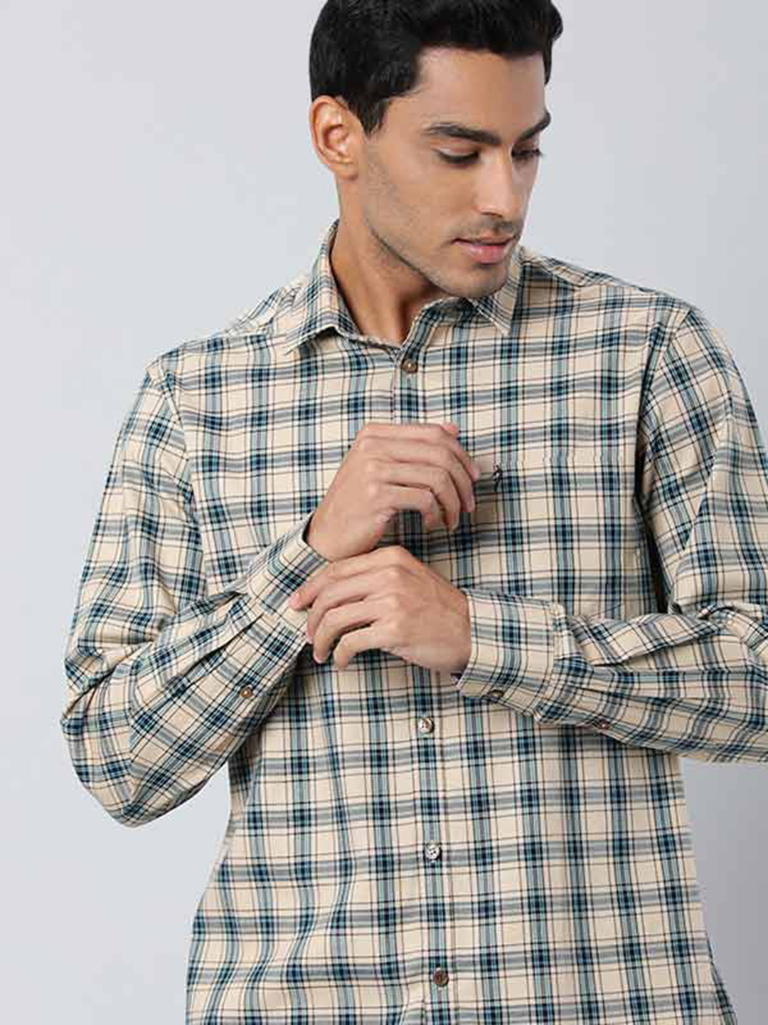 

Indian Terrain Tartan Checked Pure Cotton Casual Shirt, Khaki
