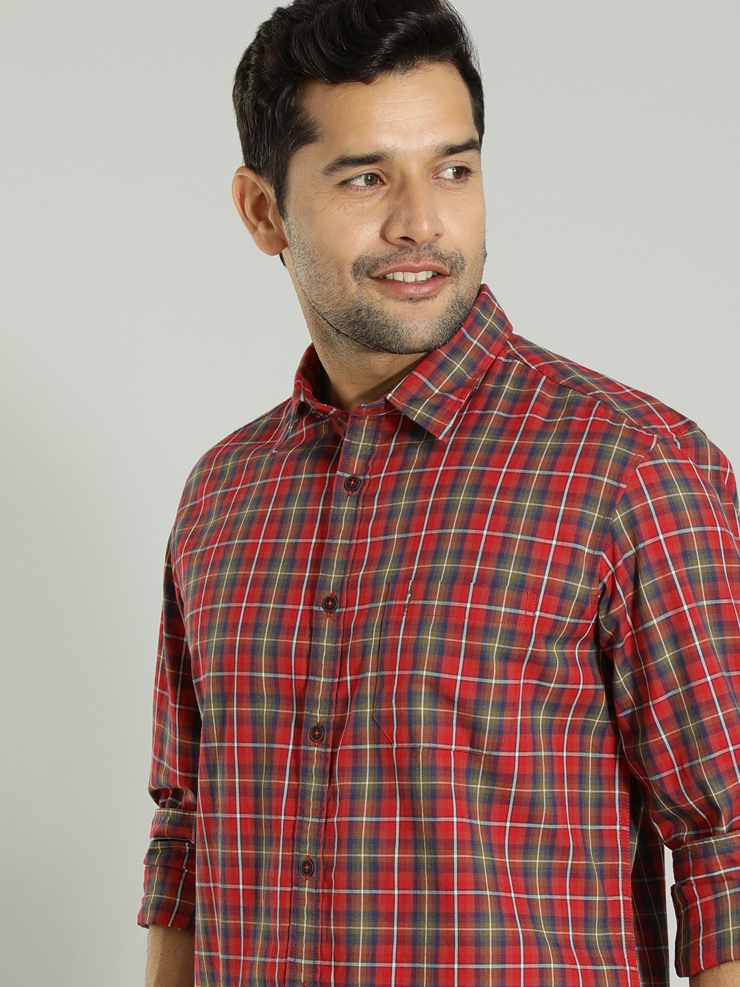 

Indian Terrain Tartan Checked Pure Cotton Casual Shirt, Red