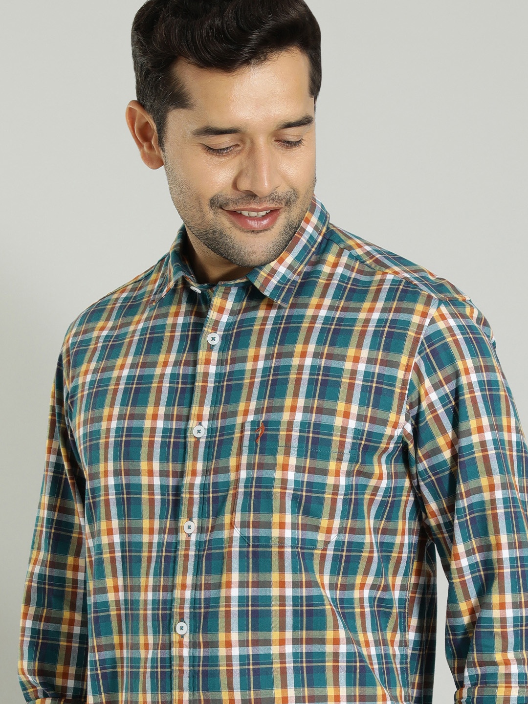

Indian Terrain Tartan Checked Pure Cotton Casual Shirt, Blue