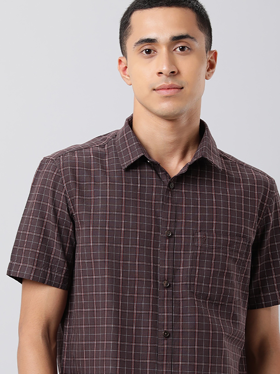 

Indian Terrain Checked Short Sleeves Casual Shirt, Brown