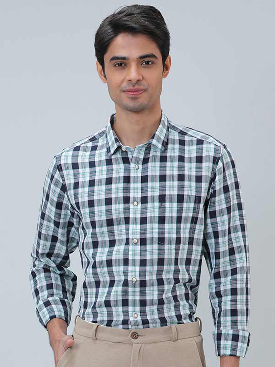 

Indian Terrain Checked Linen Cotton Casual Shirt, Blue