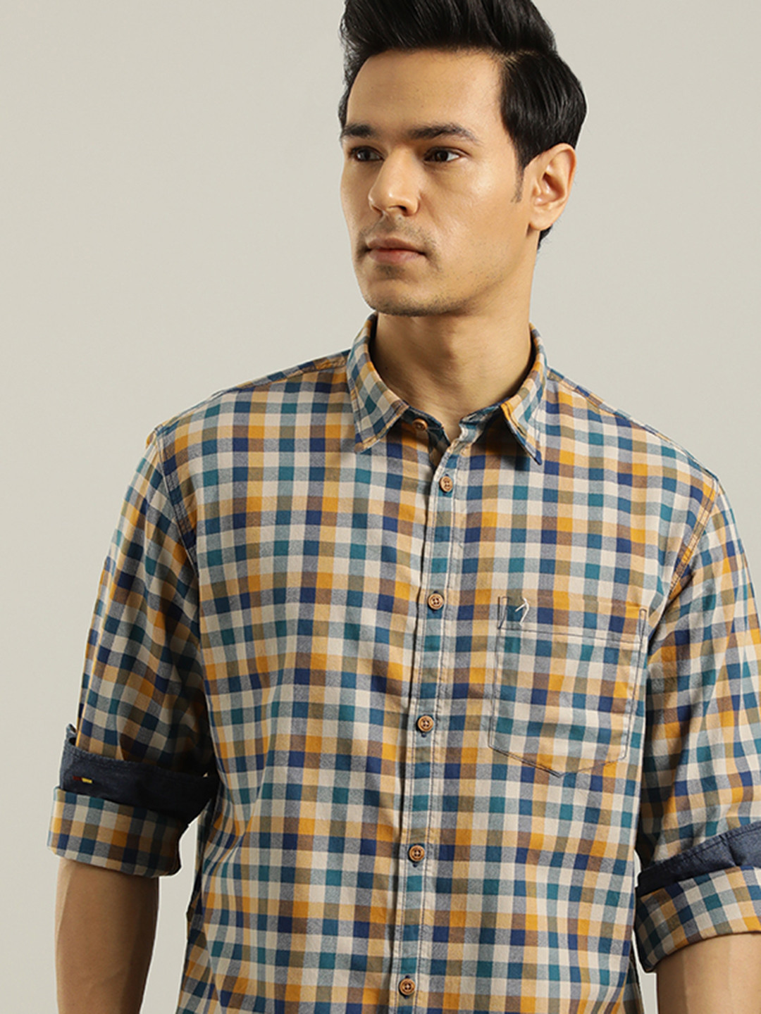 

Indian Terrain Tartan Checked Pure Cotton Casual Shirt, Grey