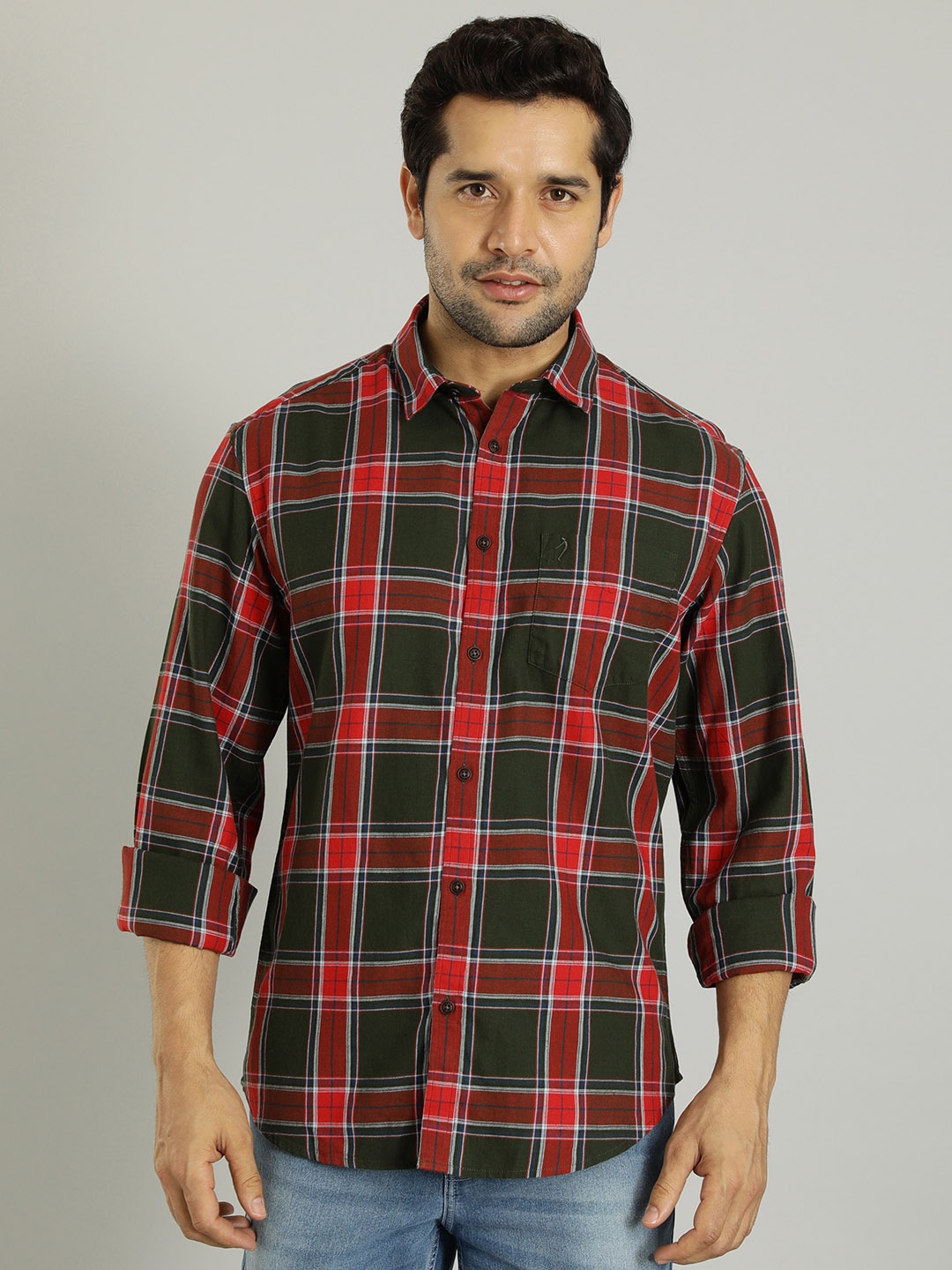 

Indian Terrain Tartan Checked Pure Cotton Casual Shirt, Green