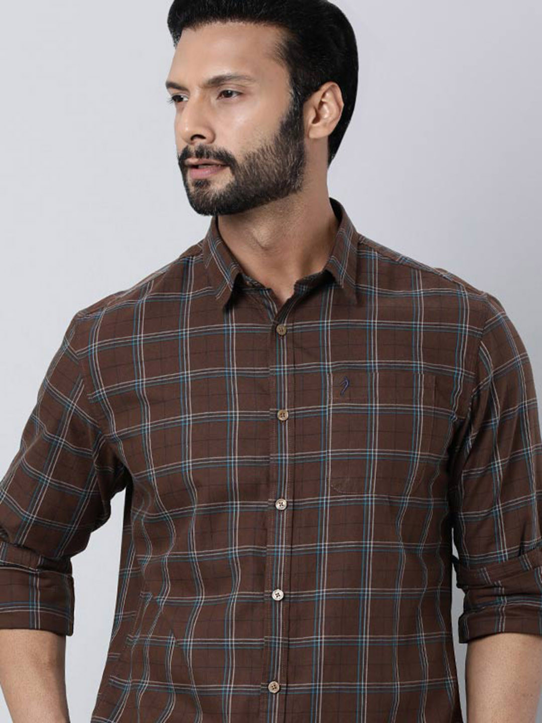 

Indian Terrain Checked Cotton Spread Collar Opaque Casual Shirt, Brown