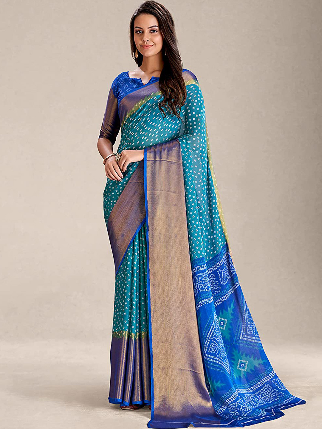 

KALINI Ethnic Motifs Woven Design Zari Silk Cotton Paithani Saree, Blue