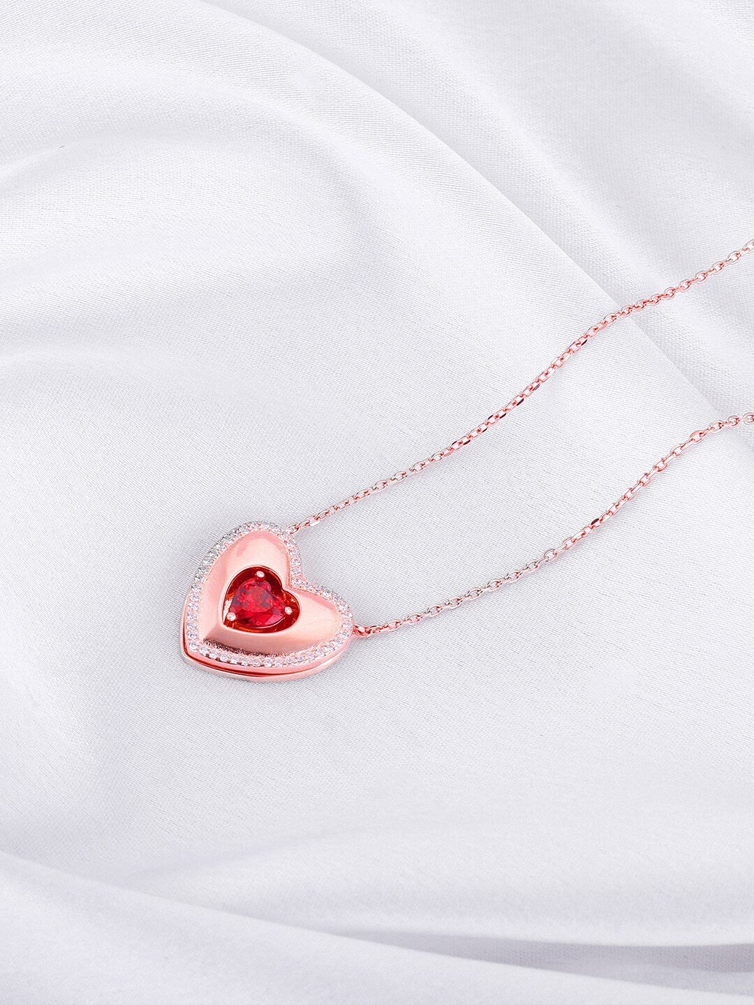 

GIVA 925 Sterling Silver Rose Gold-Plated Cubic Zirconia Studded Heart Pendant With Chain