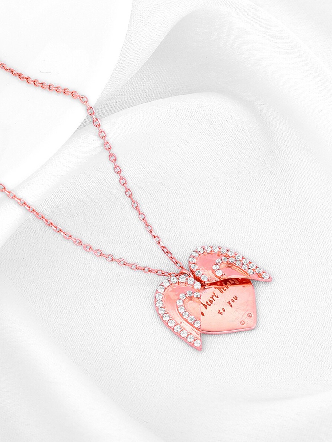 

GIVA 925 Sterling Silver Rose Gold-Plated CZ-Studded Heart Pendant With Chain