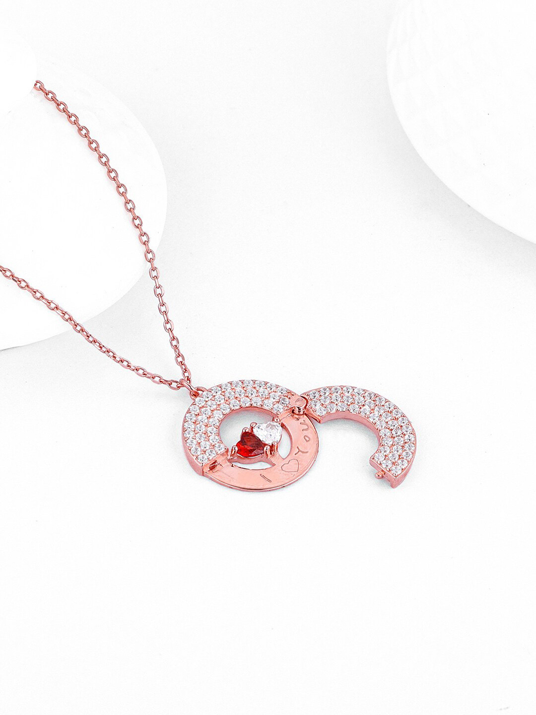 

GIVA 925 Sterling Silver Rose Gold-Plated Cubic Zirconia-Studded Circle Pendant With Chain