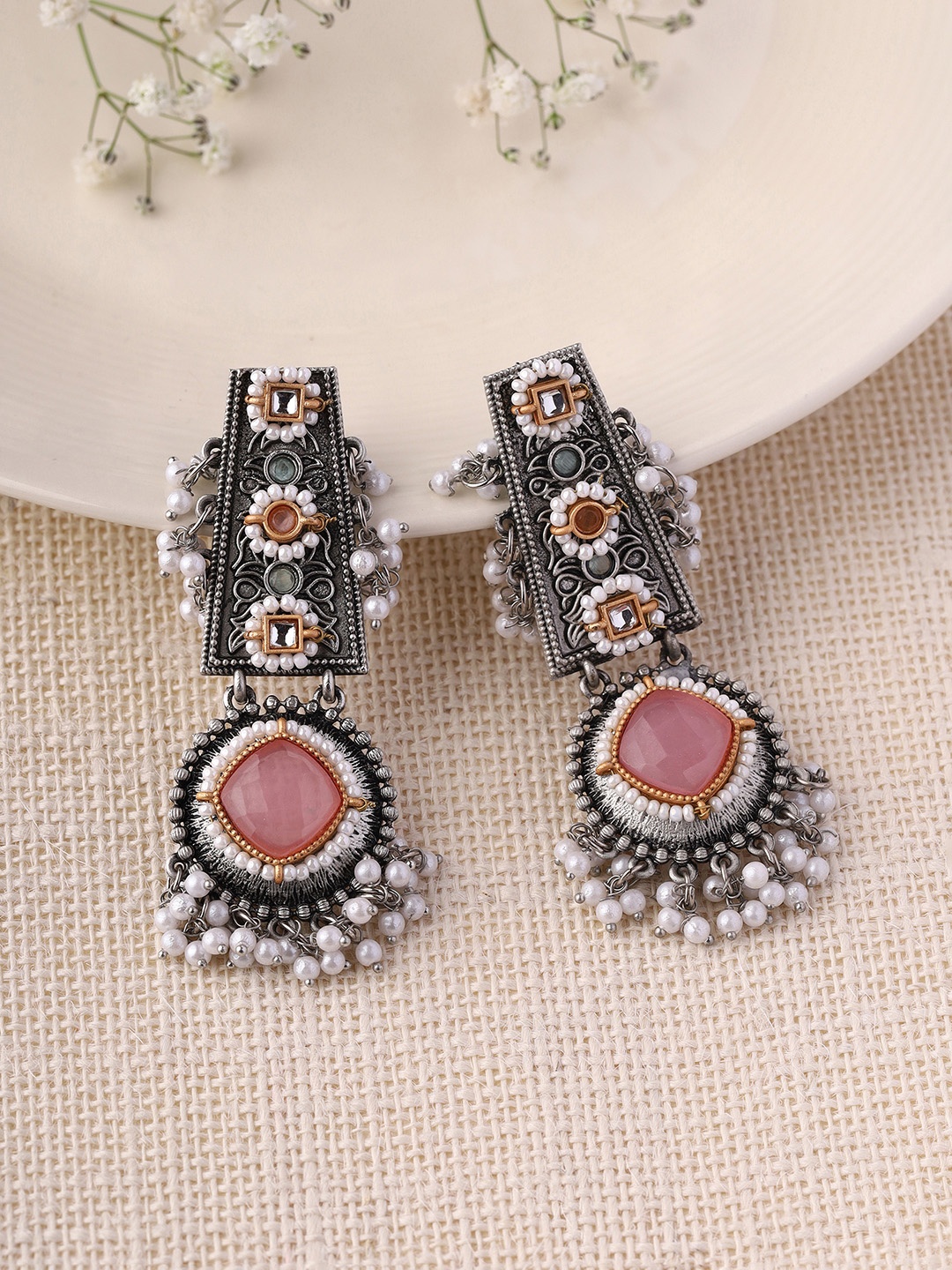 

Priyaasi Silver-Plated Contemporary Drop Earrings