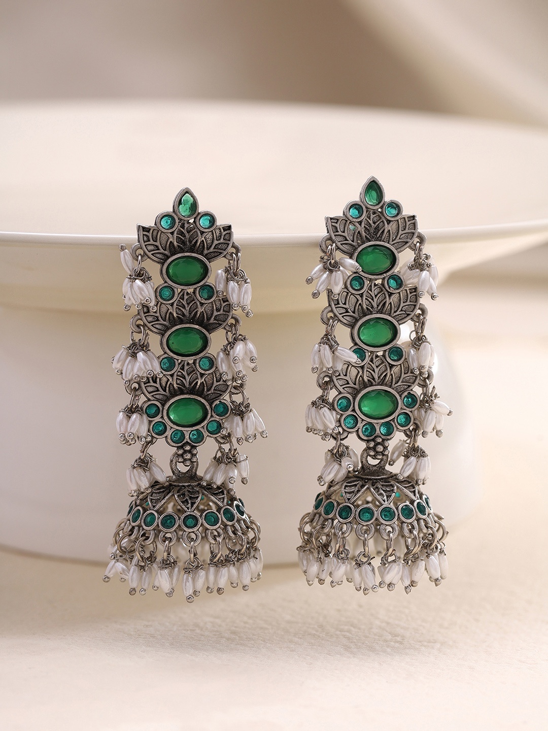 

Priyaasi Silver-Plated Contemporary Jhumkas Earrings