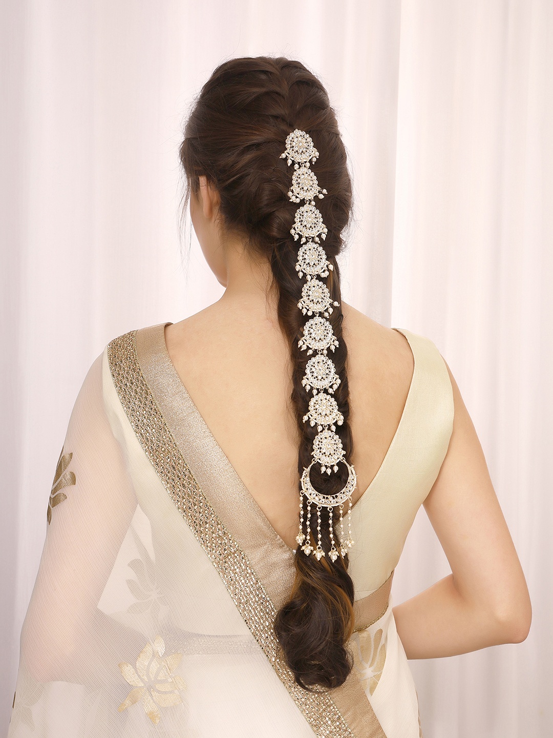 

Priyaasi Pearl and Kundan Studded Choti, White