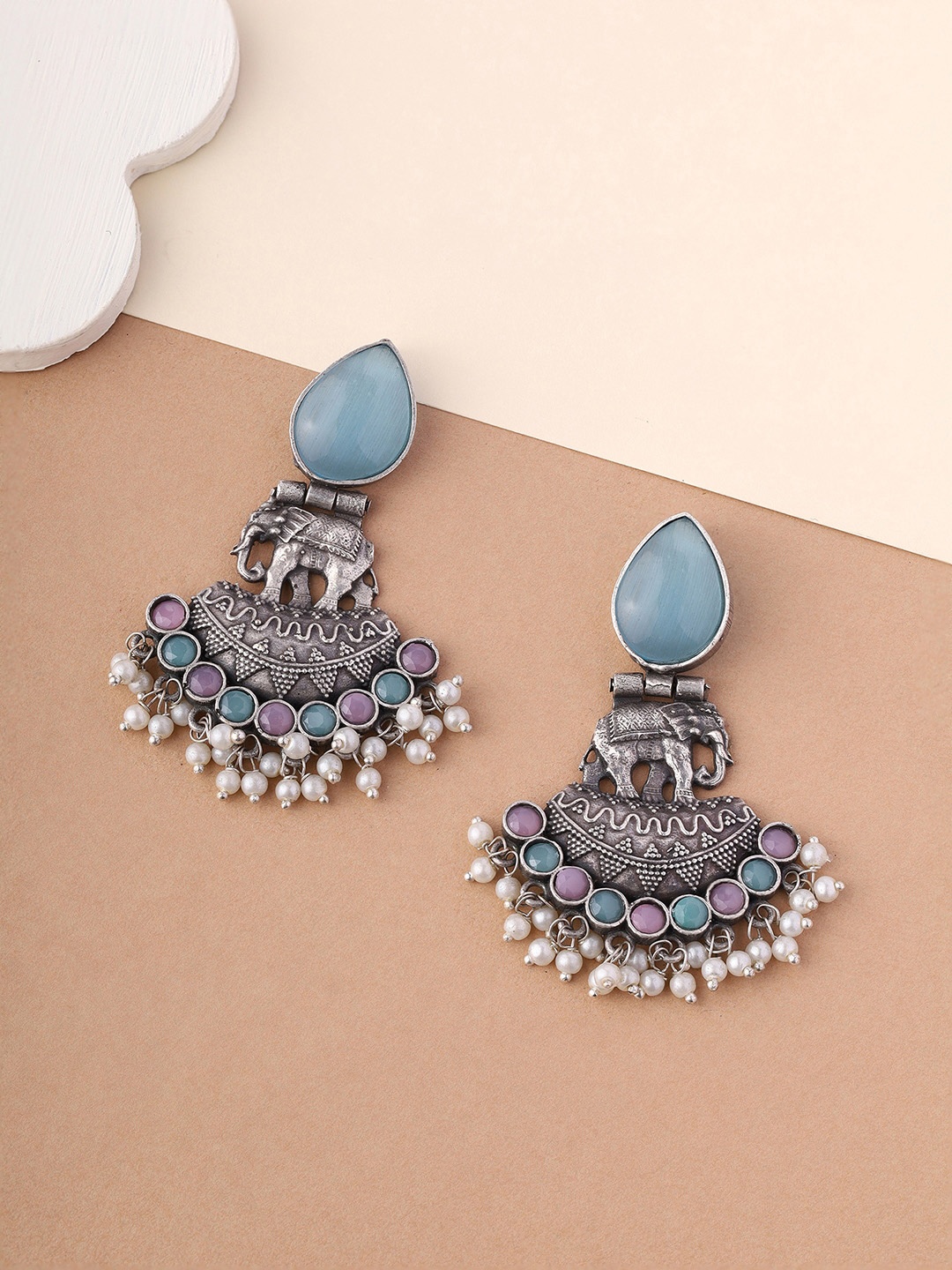

Priyaasi Silver Plated Stone Studded Contemporary Drop Earrings