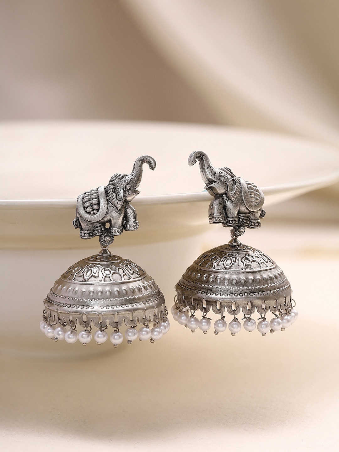 

Priyaasi Silver-Plated Elephant Shaped Jhumkas