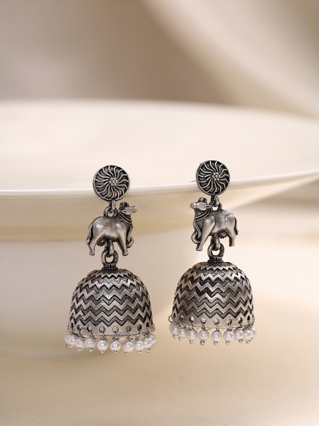 

Priyaasi Silver-Plated Dome Shaped Jhumkas