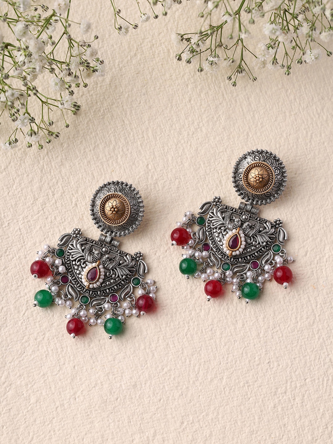

Priyaasi Silver-Plated Contemporary Oxidised Drop Earrings