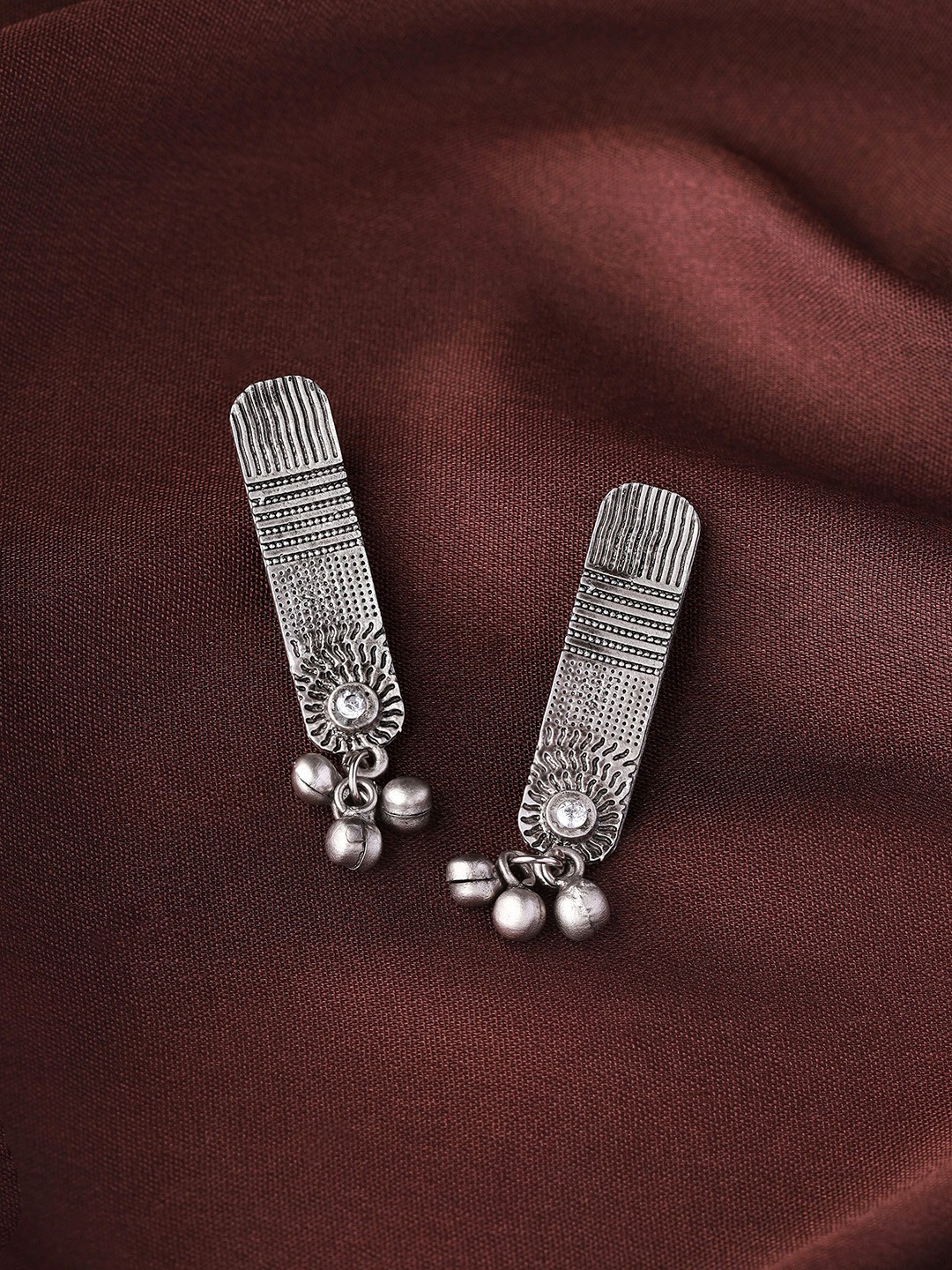

Priyaasi Silver Plated Oxidised Contemporary Drop Earrings