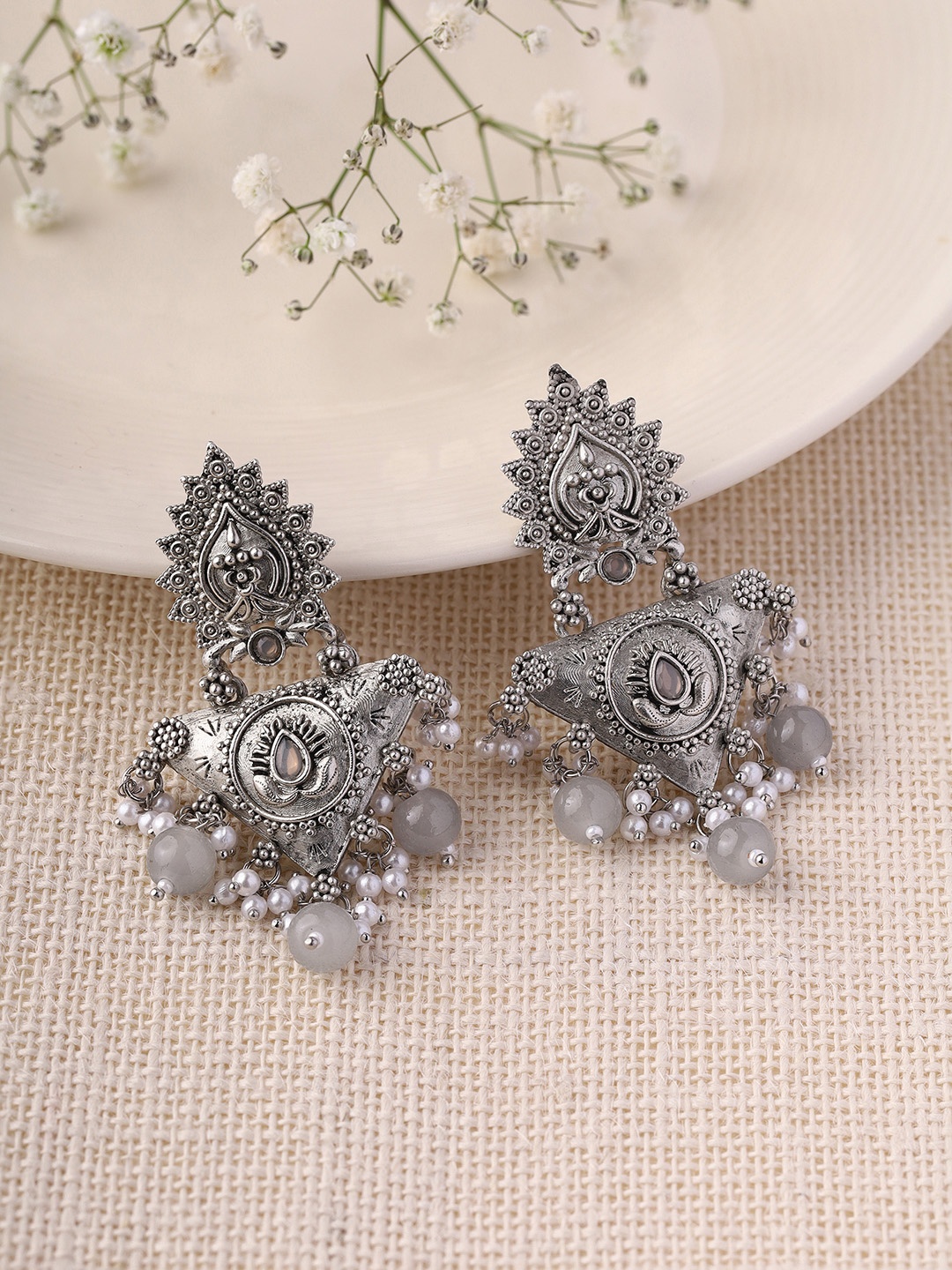 

Priyaasi Silver-Plated Contemporary Drop Earrings