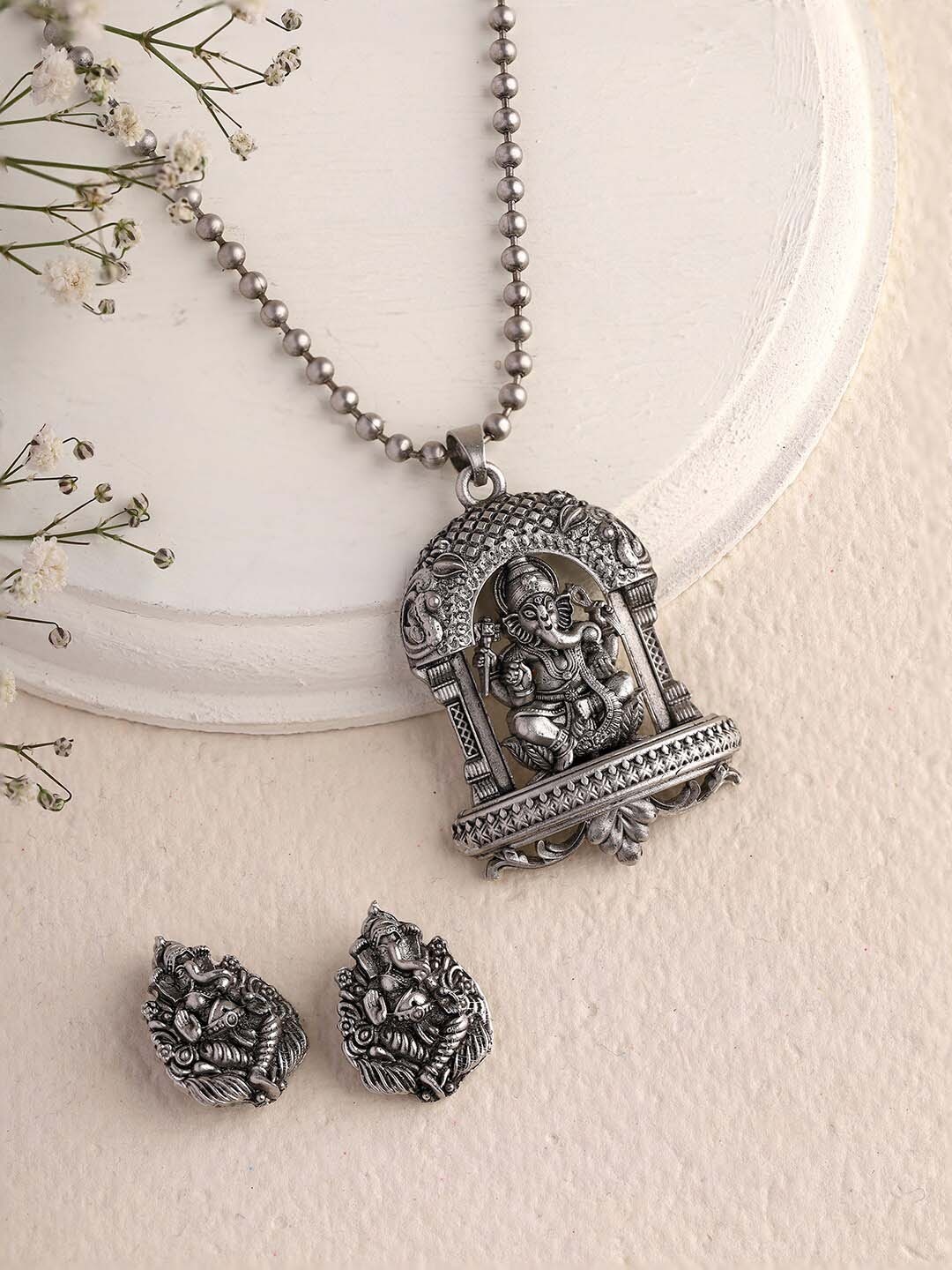 

Priyaasi Silver-Plated Oxidized Temple Jewellery Set