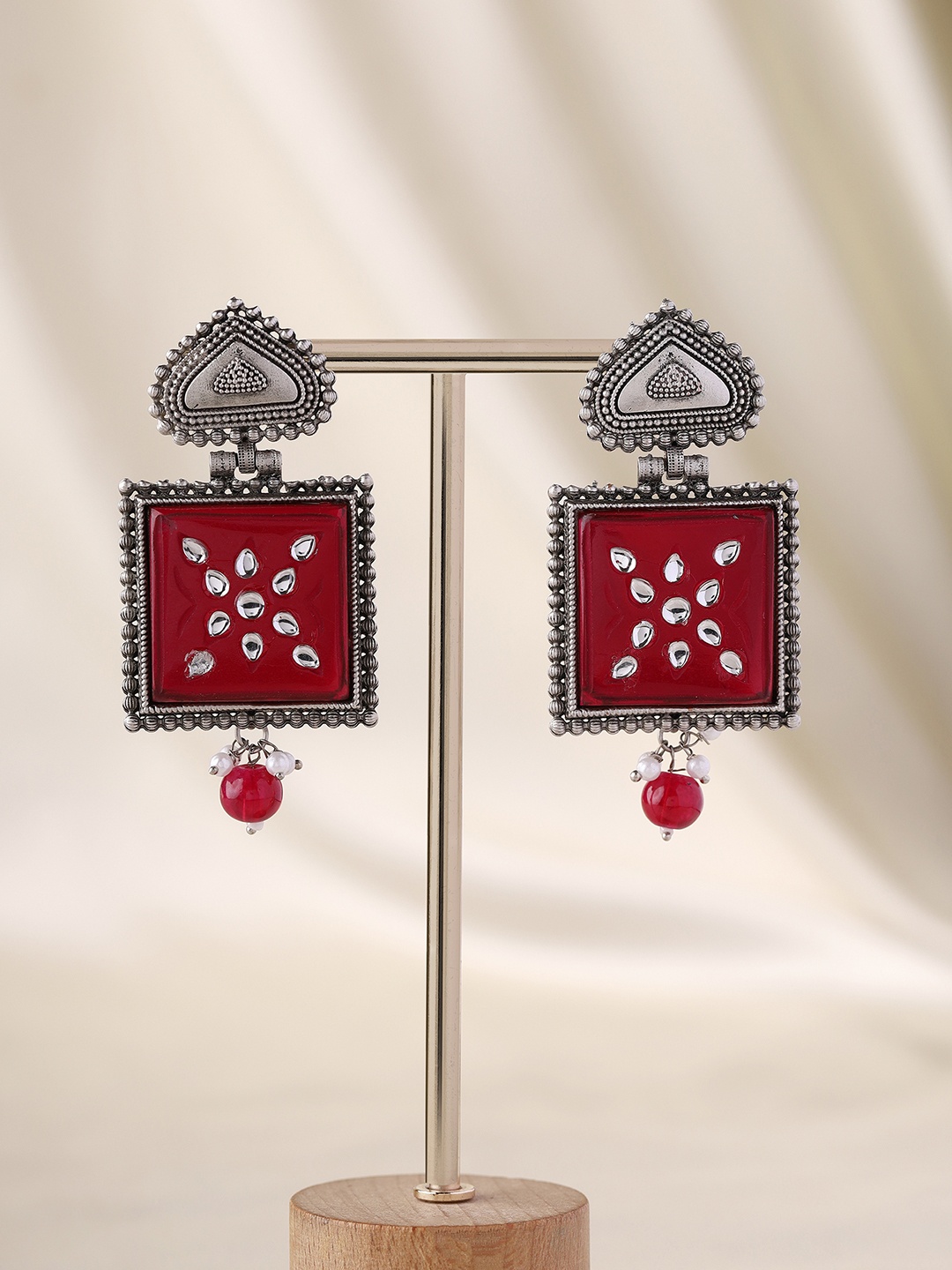 

Priyaasi Silver-Plated Oxidized Contemporary Drop Earrings