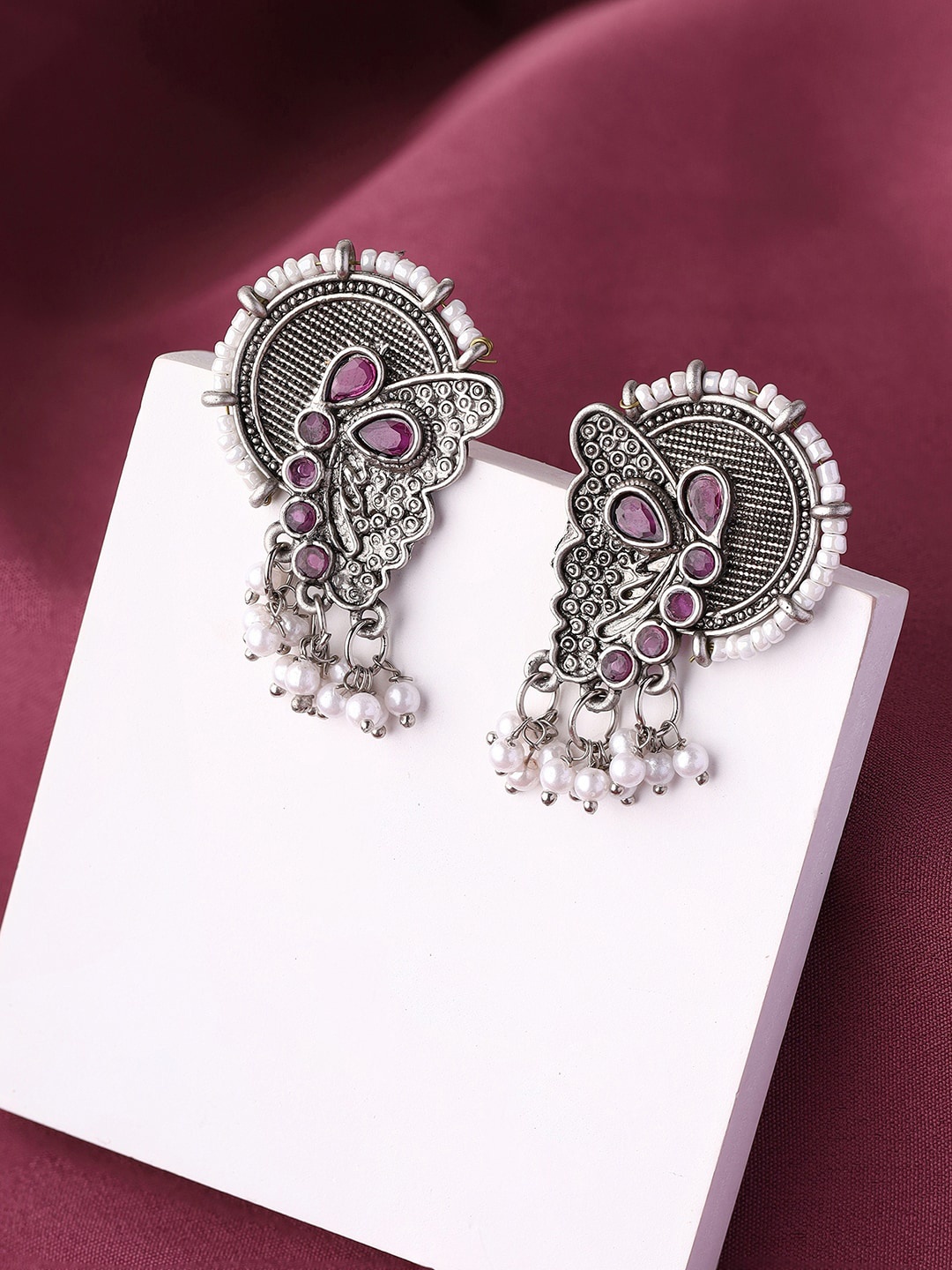 

Priyaasi Oxidized Contemporary Drop Earrings, Silver