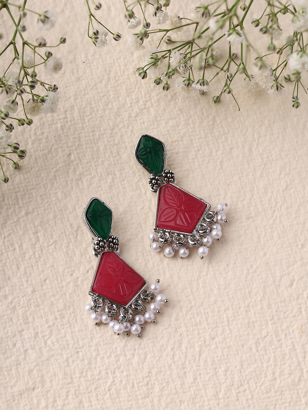

Priyaasi Silver-Plated Artificial Stones Contemporary Drop Earrings