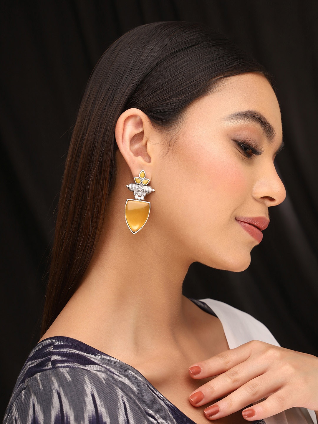 

Priyaasi Silver-Plated Contemporary Drop Earrings, Yellow