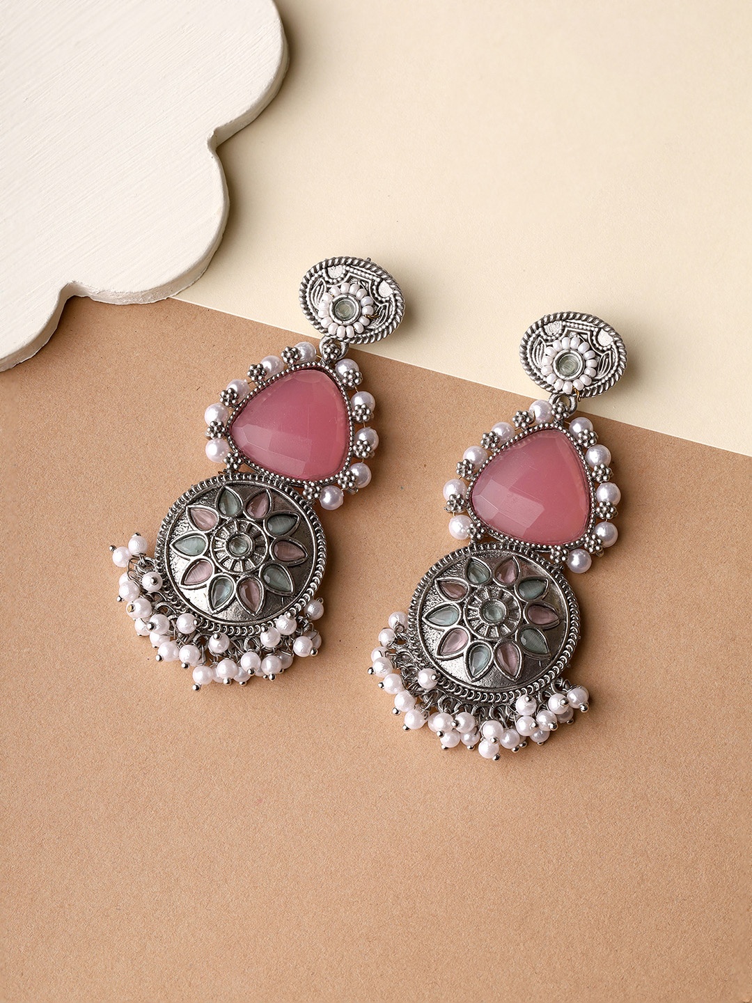 

Priyaasi Silver-Plated Artificial Stones Contemporary Drop Earrings