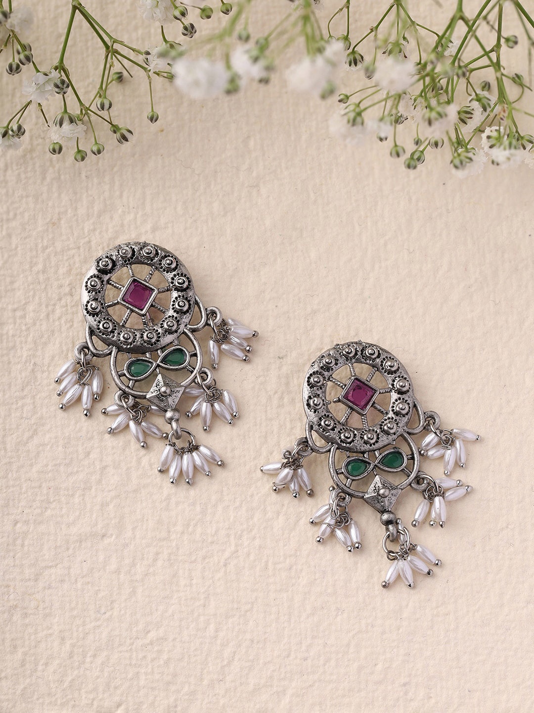 

Priyaasi Silver-Plated Oxidized Contemporary Studs Earrings