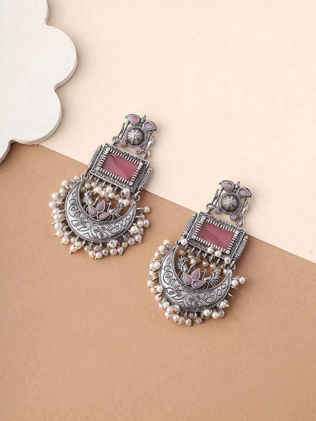 

Priyaasi Silver-Plated Contemporary Chandbalis Earrings