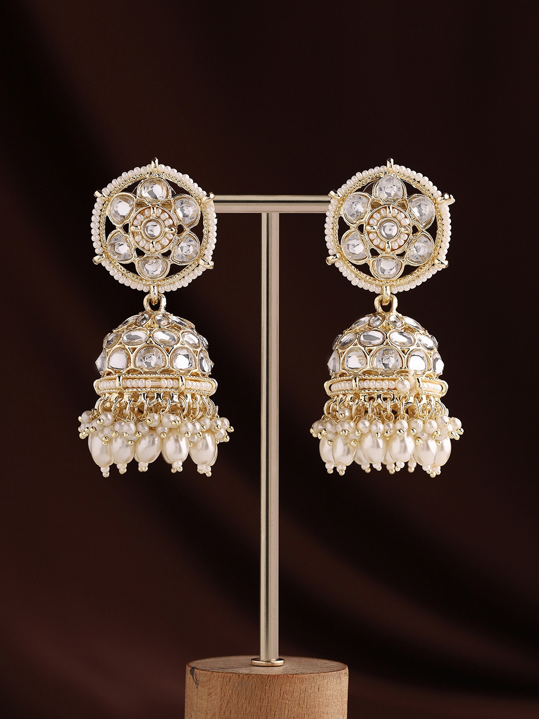 

Priyaasi Gold-Plated Kundan Dome-Shaped Jhumkas