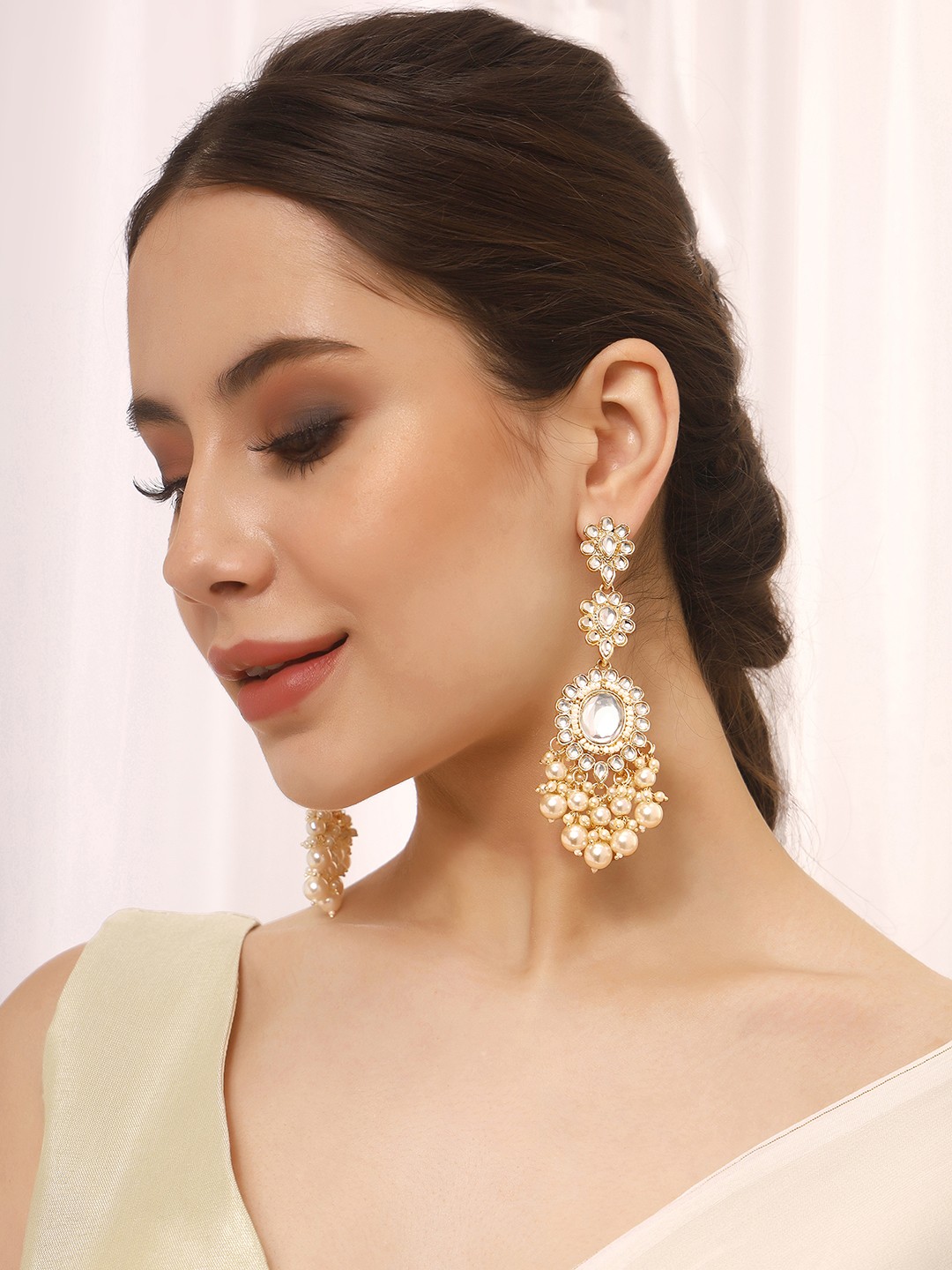 

Priyaasi Gold-Plated Kundan Studded Drop Earrings, White