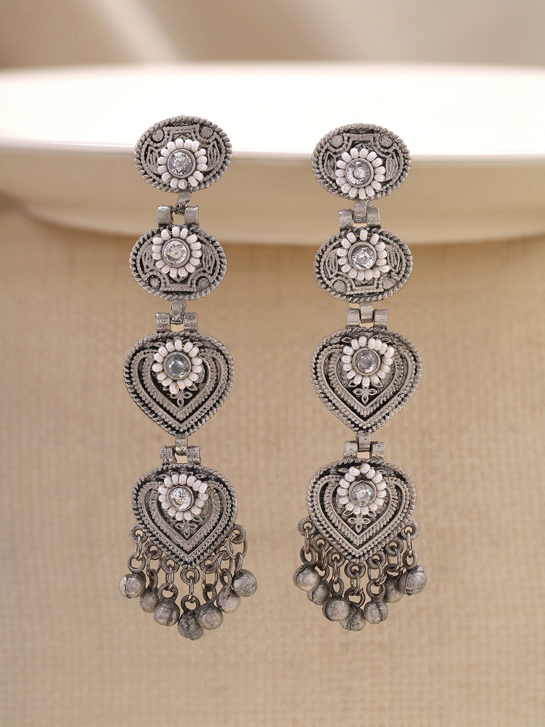 

Priyaasi Silver-Plated Contemporary Oxidised Drop Earrings