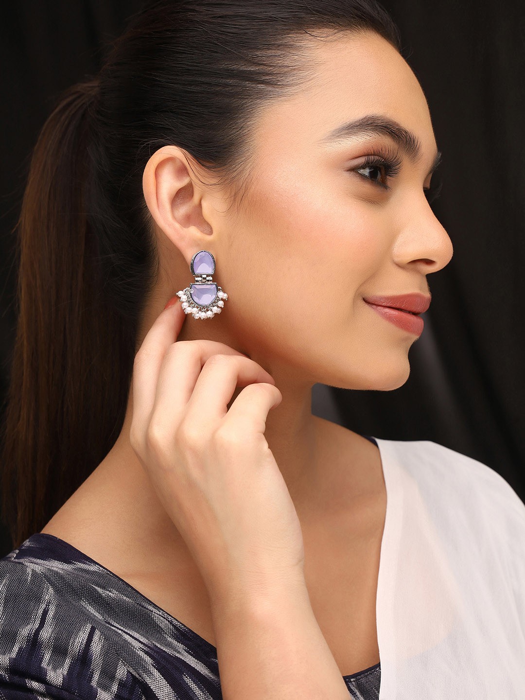 

Priyaasi Silver-Plated Crystal Studded Beads Beaded Contemporary Drop Earrings