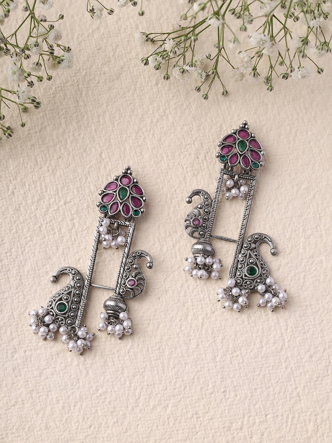 

Priyaasi Silver-Plated Contemporary Oxidised Drop Earrings